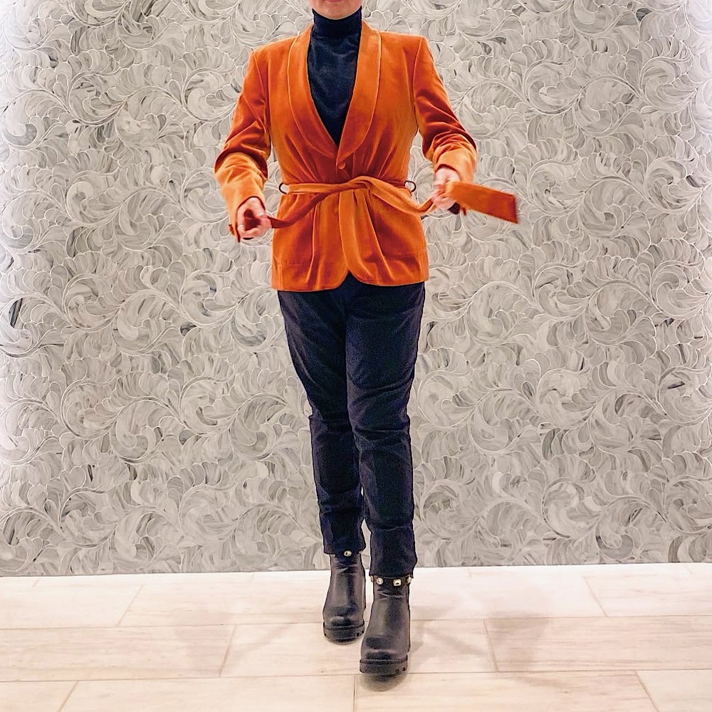 ASOS Orange Velvet Waist-Wrap Blazer